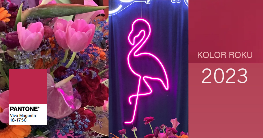 Viva magenta w energetycznej stylizacji ślubnej z neonem flaminga